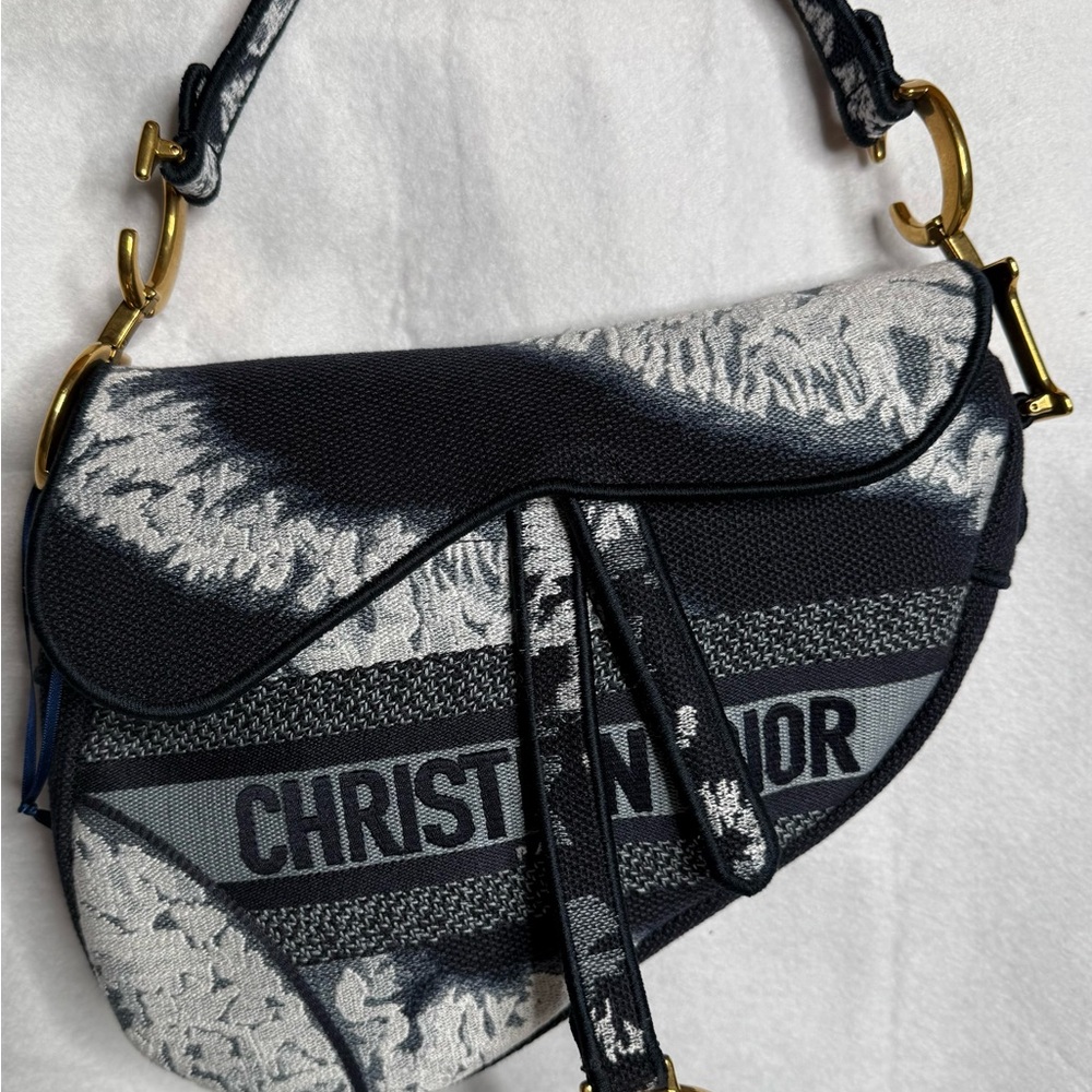 Dior Monochrome Canvas Saddle Bag with Gold Accents NWOT